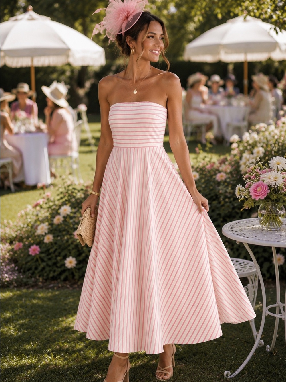 Brave + True Strapless Pink Stripe Maxi Dress